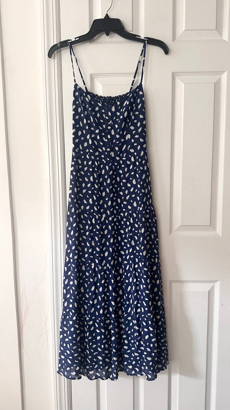 Reformation Blue White Polka Dot Spaghetti Strap Slip Midi Dress Luncheon 2